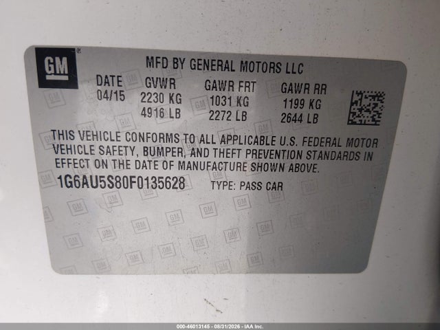 2015 Cadillac Cts Vsport მანქანა იყიდება აუქციონზე, vin: 1G6AU5S80F0135628, აუქციონის ნომერი: 46013145