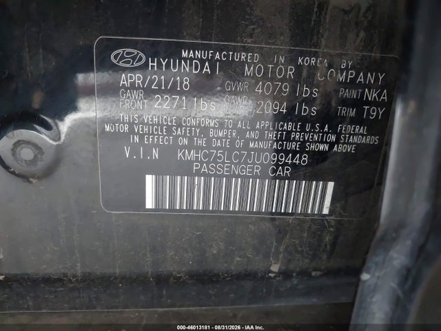 Aukcja sprzedaży 2018 Hyundai Ioniq Hybrid Sel, vin: KMHC75LC7JU099448, numer aukcji: 46013181