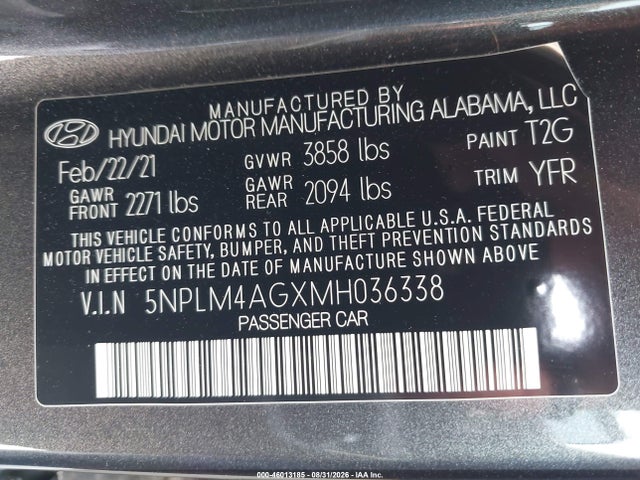 5NPLM4AGXMH036338 Hyundai ELANTRA SEL