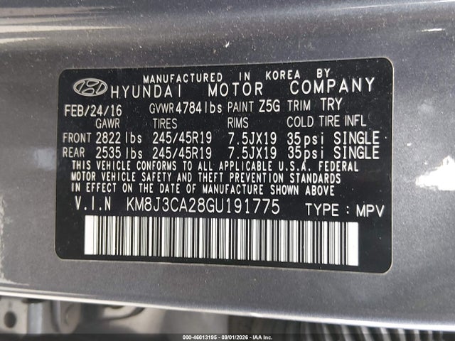 KM8J3CA28GU191775 Hyundai Tucson Limited