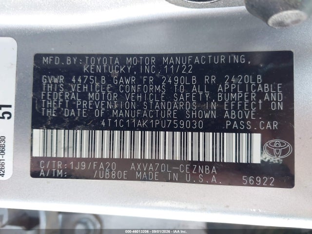 Toyota CAMRY LE 2023 4T1C11AK1PU759030 Image 9