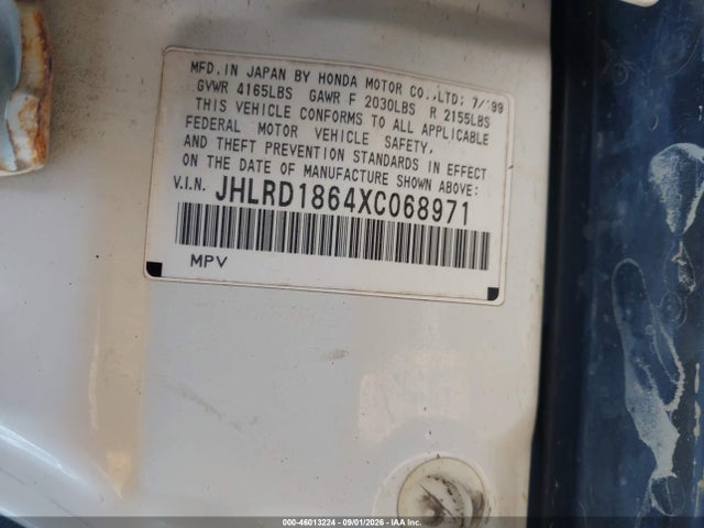Aukcja sprzedaży 1999 Honda Cr-v Ex, vin: JHLRD1864XC068971, numer aukcji: 46013224