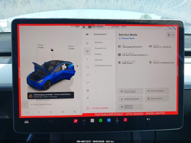 46013237 :رقم المزاد ، 7SAYGAEE3RF023637 vin ، 2024 Tesla Model Y Long Range Dual Motor All-wheel Drive مزاد بيع