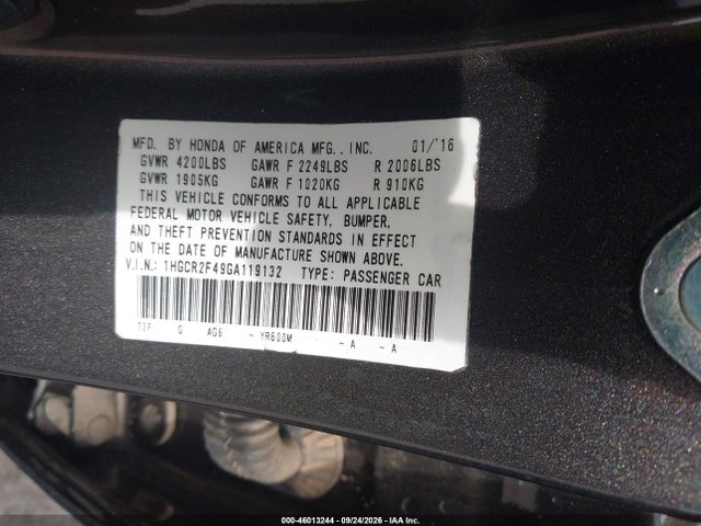 Honda ACCORD LX 2016 1HGCR2F49GA119132 Image 9