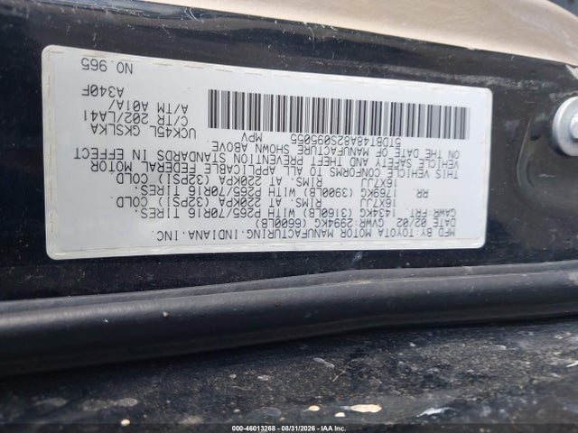 46013268 :رقم المزاد ، 5TDBT48A82S095055 vin ، 2002 Toyota Sequoia Limited V8 مزاد بيع