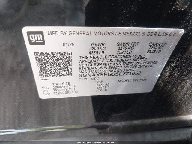 Aukcja sprzedaży 2025 Chevrolet Equinox Awd Activ, vin: 3GNAXSEG5SL271652, numer aukcji: 46013275