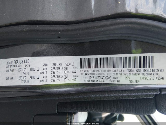 2016 Jeep Cherokee Latitude მანქანა იყიდება აუქციონზე, vin: 1C4PJLCB3GW336002, აუქციონის ნომერი: 46013276