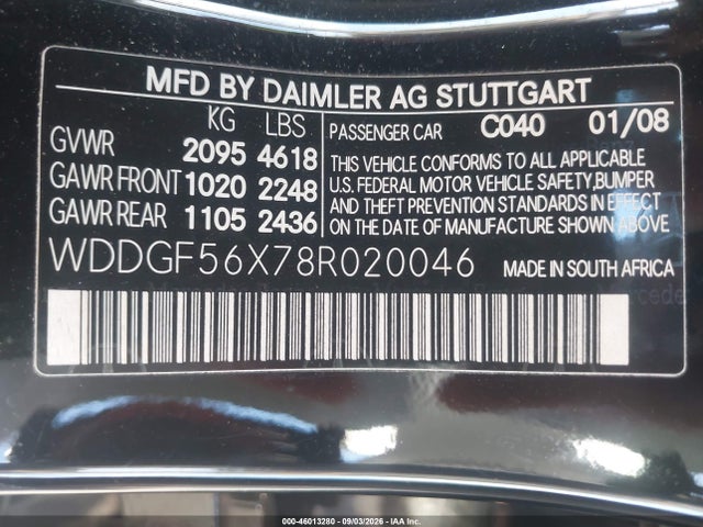 Aukcja sprzedaży 2008 Mercedes-benz C 350 Sport, vin: WDDGF56X78R020046, numer aukcji: 46013280