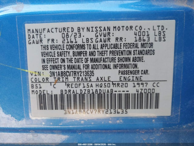 Aukcja sprzedaży 2024 Nissan Sentra Sv Xtronic Cvt, vin: 3N1AB8CV7RY213635, numer aukcji: 46013286