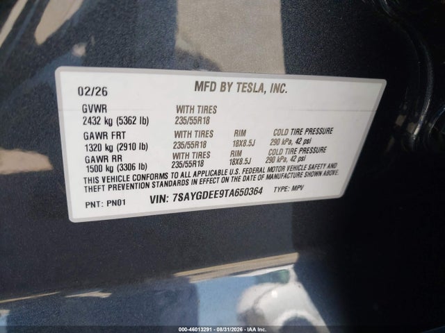 Tesla Model Y 2026 7SAYGDEE9TA650364 Image 9