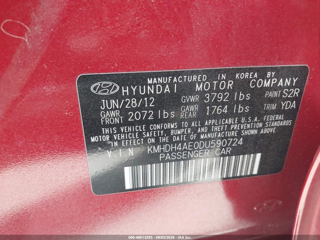 Продажа на аукционе авто 2013 Hyundai Elantra Gls, vin: KMHDH4AE0DU590724, номер лота: 46013293