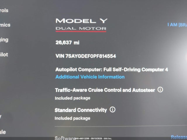 46013299 :رقم المزاد ، 7SAYGDEF0PF814554 vin ، 2023 Tesla Model Y Performance Dual Motor All-wheel Drive مزاد بيع