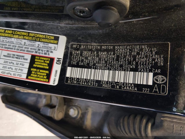 46013301 :رقم المزاد ، 2T1BURHE7GC505759 vin ، 2016 Toyota Corolla S W/special Edition Pkg مزاد بيع