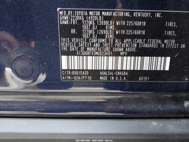 4T3D6RFV3MU023491 Toyota Rav4 Hybrid Limited