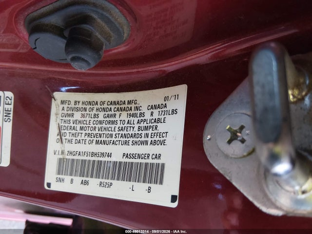 Aukcja sprzedaży 2011 Honda Civic Lx, vin: 2HGFA1F51BH539744, numer aukcji: 46013314