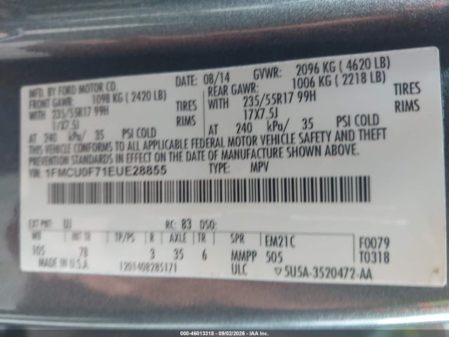 Ford ESCAPE S 2014 1FMCU0F71EUE28855 Image 9