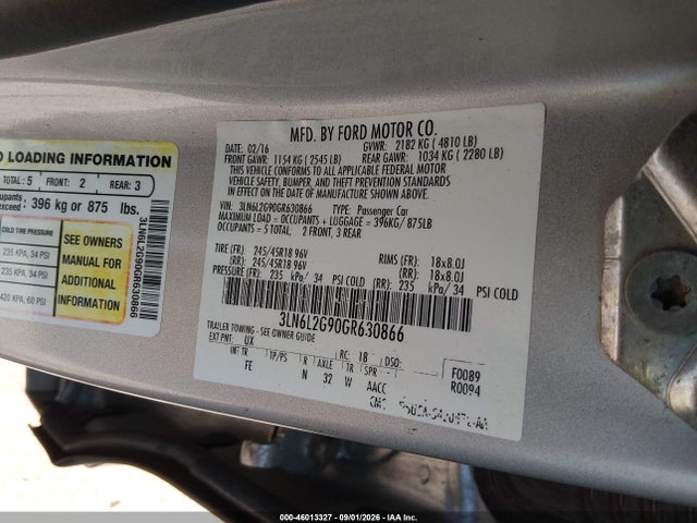 Продажа на аукционе авто 2016 Lincoln Mkz, vin: 3LN6L2G90GR630866, номер лота: 46013327