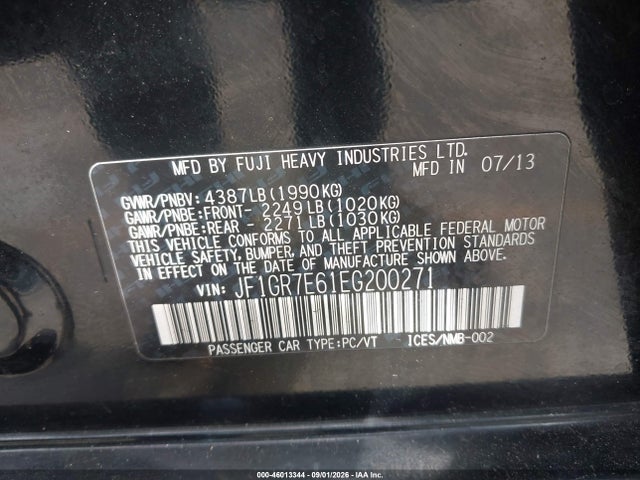 Продажа на аукционе авто 2014 Subaru Impreza Wrx, vin: JF1GR7E61EG200271, номер лота: 46013344
