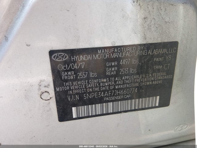 Aukcja sprzedaży 2018 Hyundai Sonata Sport, vin: 5NPE34AF7JH660774, numer aukcji: 46013345
