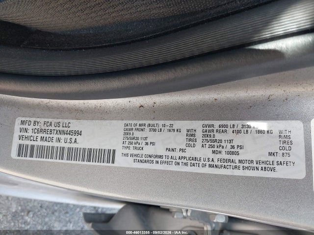 Продажа на аукционе авто 2022 Ram 1500 Lone Star  4x2 6'4 Box, vin: 1C6RREBTXNN445994, номер лота: 46013355