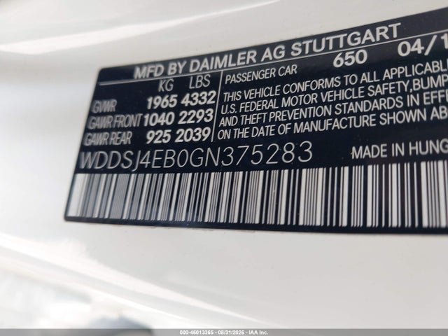 Auction sale of the 2016 Mercedes-benz Cla 250, vin: WDDSJ4EB0GN375283, lot number: 46013365