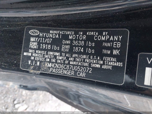 Продажа на аукционе авто 2007 Hyundai Accent Se, vin: KMHCN36C87U052072, номер лота: 46013371