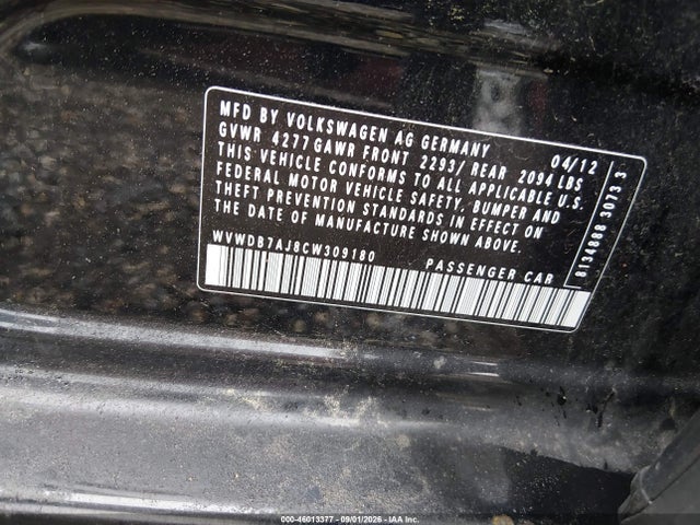 2012 Volkswagen Golf 2.5l 4-door მანქანა იყიდება აუქციონზე, vin: WVWDB7AJ8CW309180, აუქციონის ნომერი: 46013377
