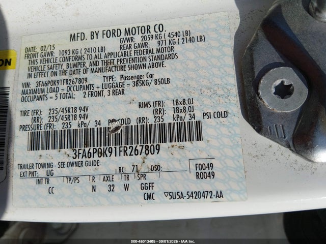 Aukcja sprzedaży 2015 Ford Fusion Titanium, vin: 3FA6P0K91FR267809, numer aukcji: 46013405