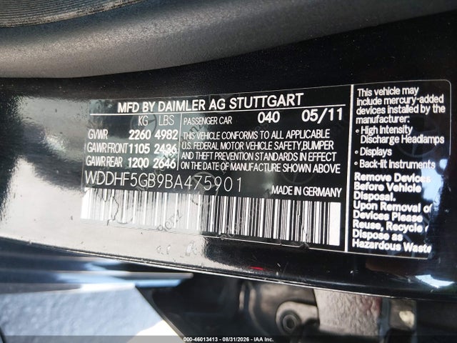 2011 Mercedes-benz E 350 მანქანა იყიდება აუქციონზე, vin: WDDHF5GB9BA475901, აუქციონის ნომერი: 46013413