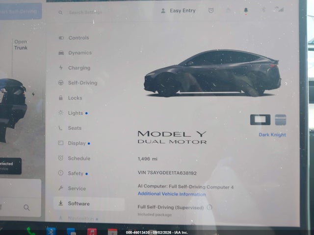 46013430 :رقم المزاد ، 7SAYGDEE1TA638192 vin ، 2026 Tesla Model Y مزاد بيع