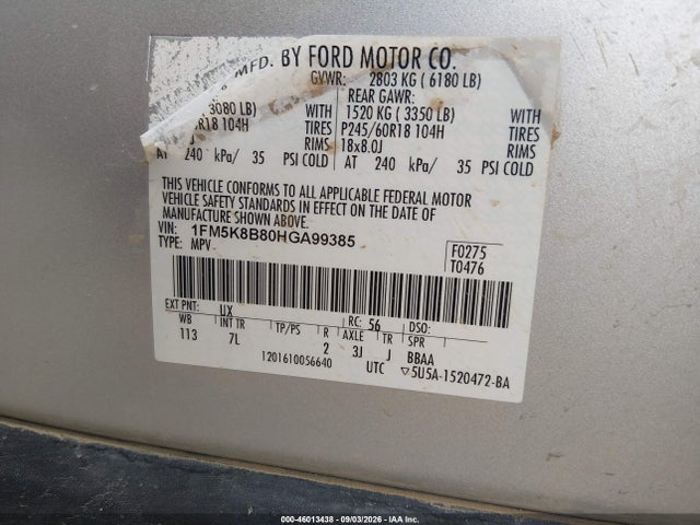 Ford Explorer 2017 1FM5K8B80HGA99385 Image 9