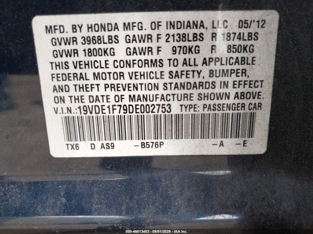 Auction sale of the 2013 Acura Ilx 2.0l, vin: 19VDE1F79DE002753, lot number: 46013453