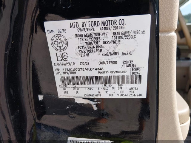 2010 Ford Escape Xlt მანქანა იყიდება აუქციონზე, vin: 1FMCU0D75AKD14348, აუქციონის ნომერი: 46013457