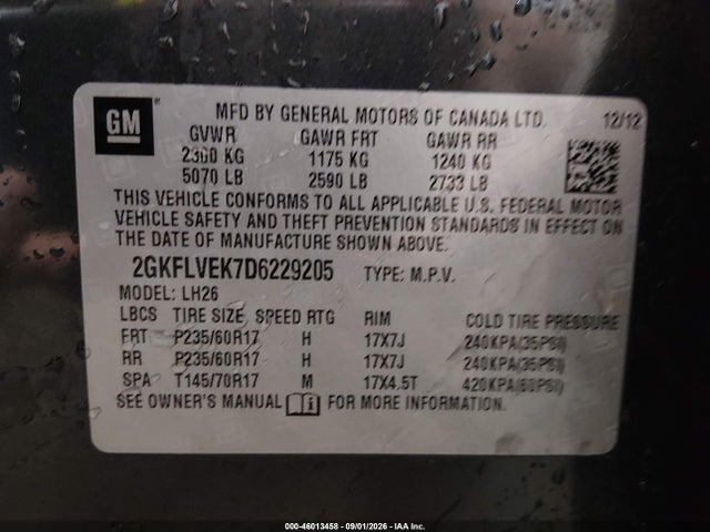 Продажа на аукционе авто 2013 Gmc Terrain Slt-1, vin: 2GKFLVEK7D6229205, номер лота: 46013458