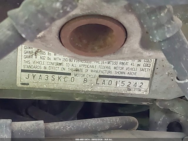 46013474 :رقم المزاد ، JYA3SKC08LA015242 vin ، 1990 Yamaha Fj1200 مزاد بيع