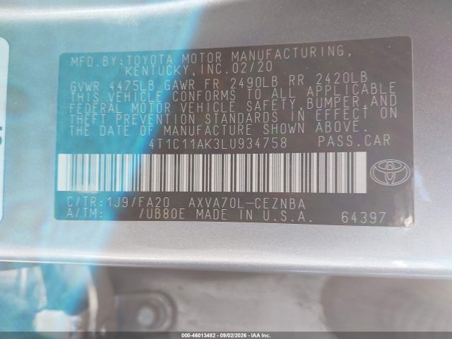 4T1C11AK3LU934758 Toyota CAMRY LE
