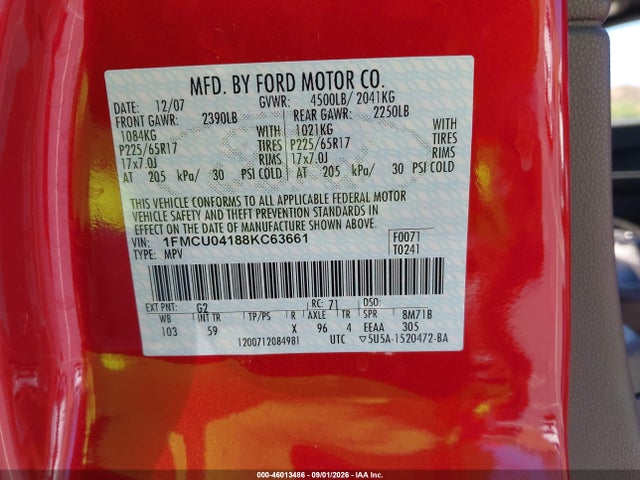 Aukcja sprzedaży 2008 Ford Escape Limited, vin: 1FMCU04188KC63661, numer aukcji: 46013486