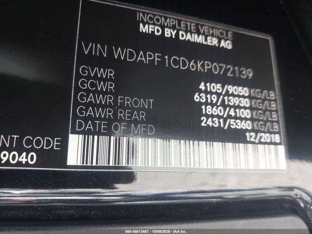 WDAPF1CD6KP072139 Mercedes-Benz Sprinter 2500 High Roof V6