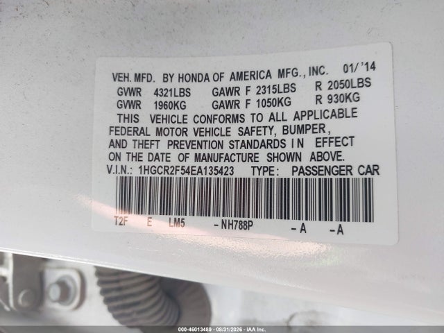 46013489 :رقم المزاد ، 1HGCR2F54EA135423 vin ، 2014 Honda Accord Sport مزاد بيع