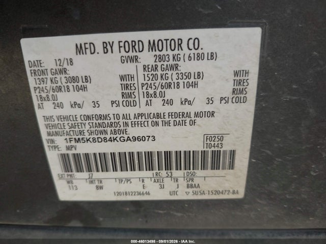 Ford EXPLORER XLT 2019 1FM5K8D84KGA96073 Image 9