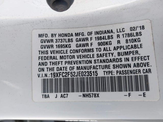 Honda Civic Lx 2018 19XFC2F52JE023515 Image 9