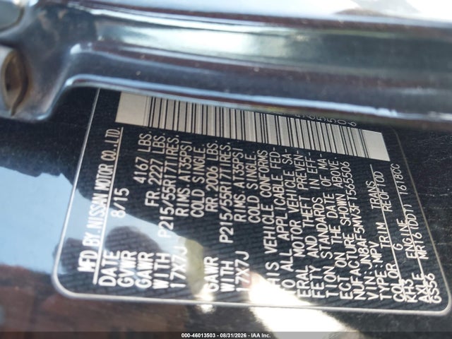 46013503 :رقم المزاد ، JN8AF5MV3FT565506 vin ، 2015 Nissan Juke Sv مزاد بيع