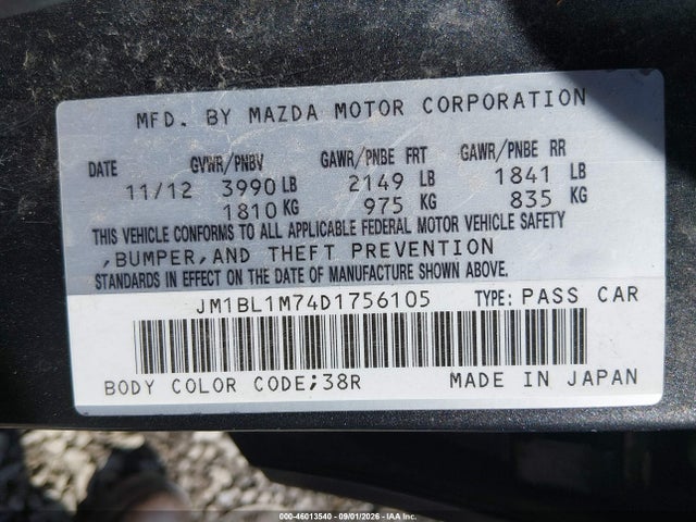 Aukcja sprzedaży 2013 Mazda Mazda3 I Grand Touring, vin: JM1BL1M74D1756105, numer aukcji: 46013540