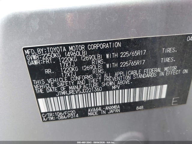 Продаж на аукціоні авто 2018 Toyota Rav4 Hybrid Xle, vin: JTMRJREV5JD221360, номер лоту: 46013543