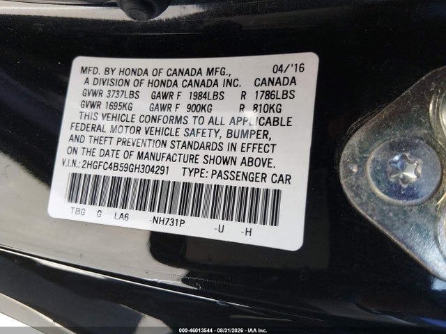 Honda Civic Lx 2016 2HGFC4B59GH304291 Image 9