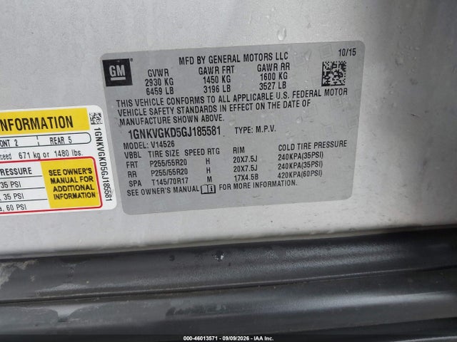 Aukcja sprzedaży 2016 Chevrolet Traverse Lt, vin: 1GNKVGKD5GJ185581, numer aukcji: 46013571