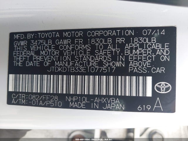 Toyota Prius C Two 2014 JTDKDTB33E1077517 Image 9