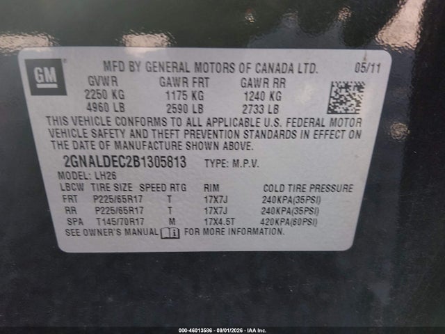 Продажа на аукционе авто 2011 Chevrolet Equinox 1lt, vin: 2GNALDEC2B1305813, номер лота: 46013586