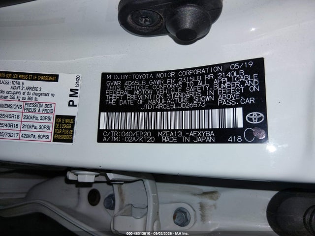 Продажа на аукционе авто 2020 Toyota Corolla Xse, vin: JTDT4RCE5LJ026573, номер лота: 46013610