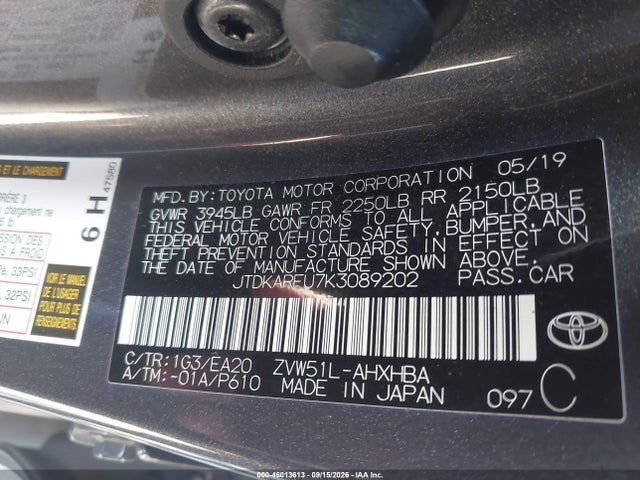 Toyota PRIUS XLE 2019 JTDKARFU7K3089202 Image 9